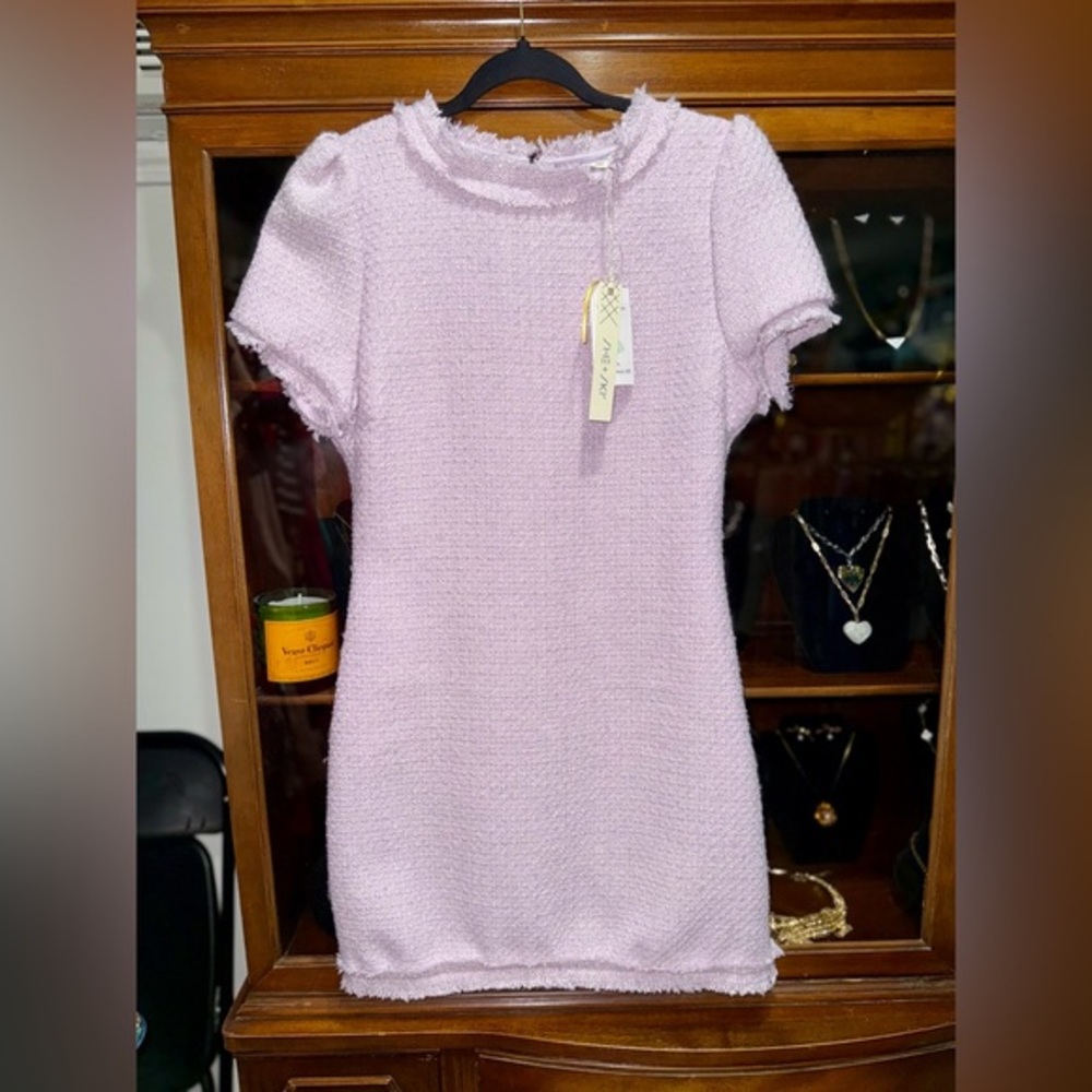 She + Sky Lavender Textured Short Sleeve Shift Dress